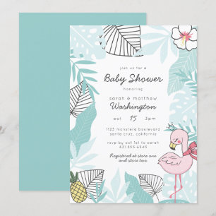 Schattigee tropische bladeren Flamingo-Baby show Kaart