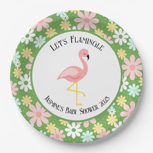 Schattigee tropische flamingo en Retro Daisy Flowe Papieren Bordje (Voorkant)