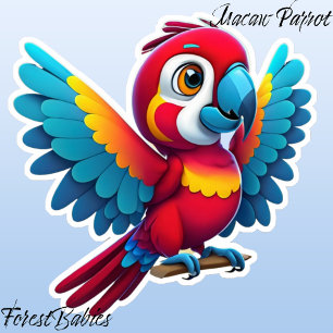 Schattigee Tropische Macaw Parrot Bird Cartoon Gra Sticker