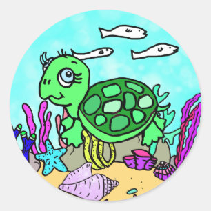 Schattigee Tropische Schildpad Oceaan Ronde Sticker