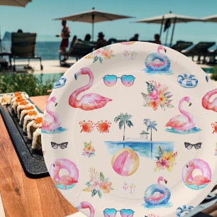 Schattigee Tropische Zomer Waterverf Patroon Papieren Bordje