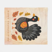 Schattigee Turkije Happy Thanksgiving Fleece Deken (Voorkant (Horizontaal))