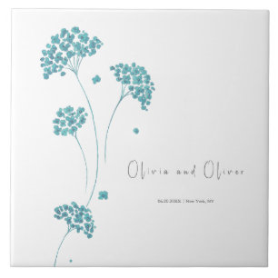 Schattigee turquoise bloemen bruiloft tegeltje