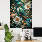 Schattigee turquoise vogel poster (Thuiskantoor)