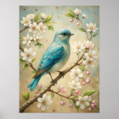 Schattigee turquoise vogel poster (Voorkant)