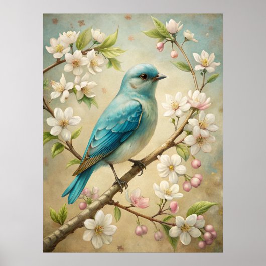 Schattigee turquoise vogel poster (Voorkant)