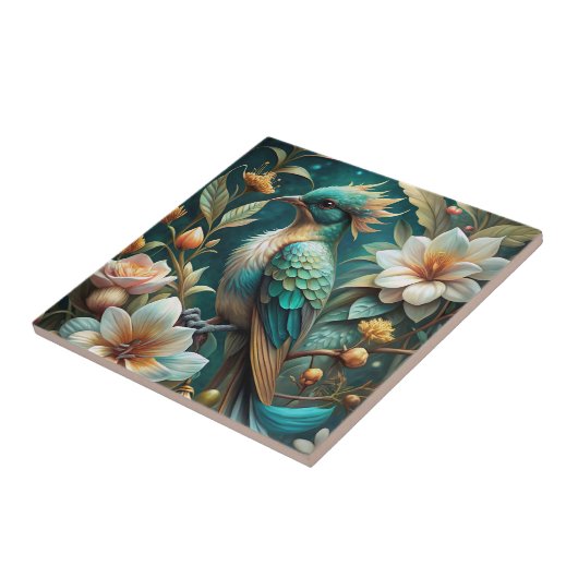 Schattigee turquoise vogel tegeltje (Zijkant)