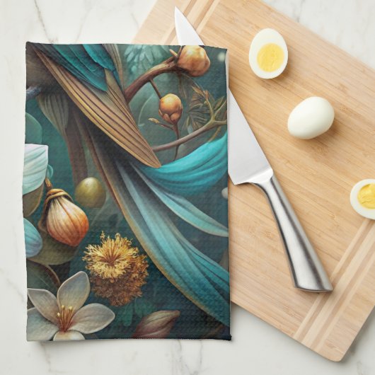 Schattigee turquoise vogel theedoek (Quarter Fold)