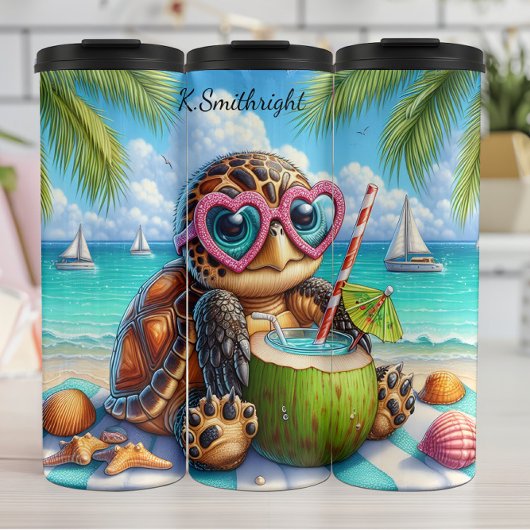 Schattigee Turtle Beach vakantie Drink Thermosbeker