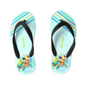 Schattigee Turtle Boy gepersonaliseerde naam Kinder Teenslippers (Voetbed)