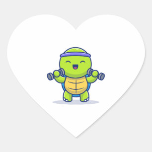Schattigee Turtle Lifting Dumbbells Cartoon Illust Hart Sticker