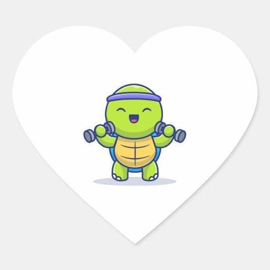 Schattigee Turtle Lifting Dumbbells Cartoon Illust Hart Sticker (Voorkant)
