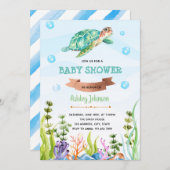 Schattigee Turtle Party Thema uitnodiging (Voorkant / Achterkant)
