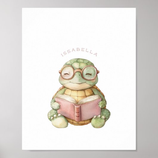 Schattigee Turtle Reading Poster Print (Voorkant)