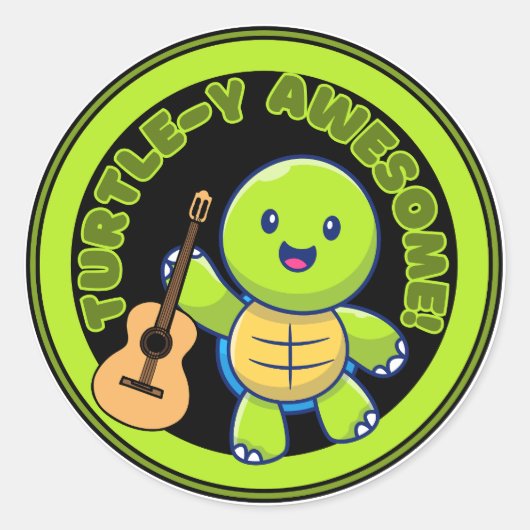 Schattigee Turtle Stickers gitaarspeler Geweldige  (Voorkant)