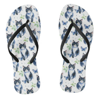 Schattigee Tuxedo Cat en Butterflies Flip Flop