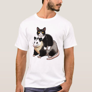 Schattigee Tuxedo Cat op een opossum T-shirt