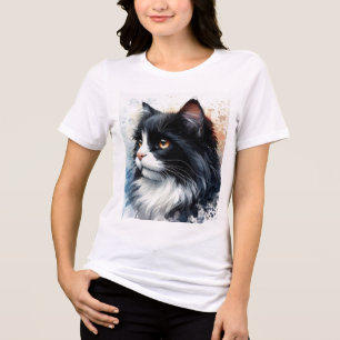 Schattigee Tuxedo Cat Waterverf Art Tri-Blend Shirt