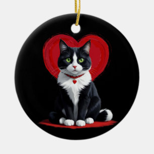 Schattigee Tuxedo Kat Valentijnsdag Hart Kat Liefh Keramisch Ornament