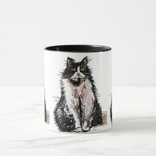Schattigee Tuxedo Kat Zwart Wit Tekenkunst Katten  Mok (Midden)