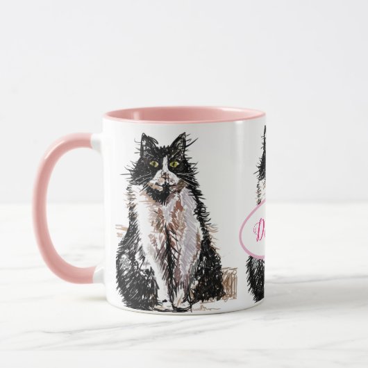 Schattigee Tuxedo Kat Zwart Wit Tekenkunst Katten  Mok (Links)