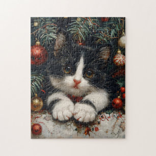 Schattigee Tuxedo Kitten Kerstkat Legpuzzel