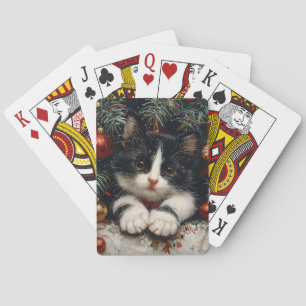 Schattigee Tuxedo Kitten Kerstkattenkunst Pokerkaarten