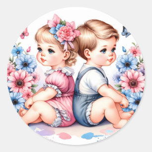 Schattigee tweeling Jongen en meisje Ronde Sticker