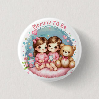 Schattigee tweeling meisje Baby shower mammie te z Ronde Button 3,2 Cm