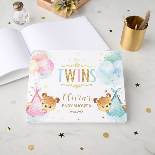 Schattigee Tweeling Meisje Jongen Teddy Bears Twin Gastenboek (Voorkant open)