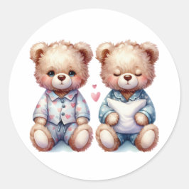 Schattigee tweeling - slaperige teddyberen ronde sticker