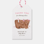 Schattigee Twin Beren Meisjes Baby shower Dank u Cadeaulabel (Voorkant)