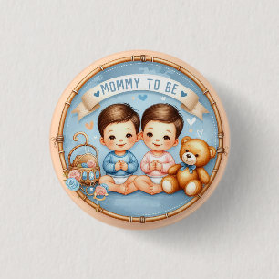 Schattigee Twin Boys Baby shower Mama To Be Ronde Button 3,2 Cm