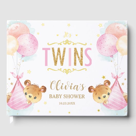 Schattigee Twin Girls Teddy Bears Twins Baby showe Gastenboek (Voorkant)