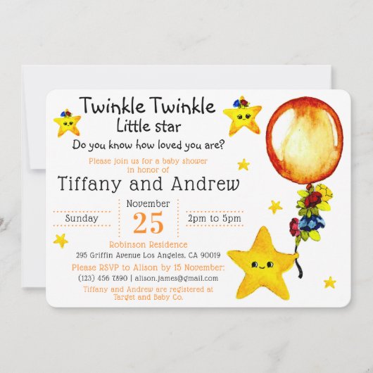 Schattigee Twinkle Twinkle Little Star Co-ed Baby  Kaart (Voorkant)