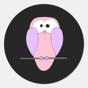 Schattigee Uil Cartoon. Roze Ronde Sticker