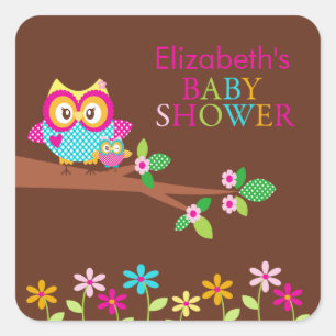 Schattigee uil dank u Baby shower vierkante Sticke Sticker