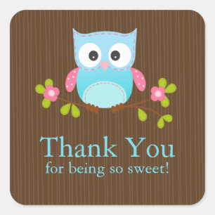 Schattigee uil dank u Baby shower vierkante Sticke Vierkante Sticker