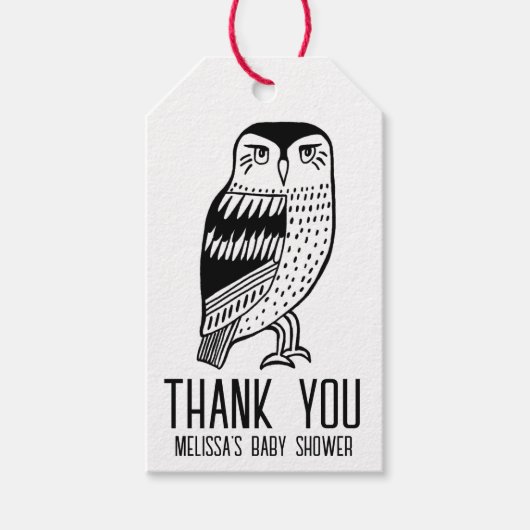 Schattigee Uil Eenvoudig BABY SHOWER CUSTOM Dank u Cadeaulabel (Voorkant)