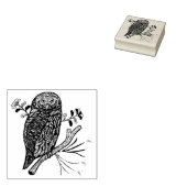 Schattigee uil en bloemetjes 	rubberstempel (Gestempeld)
