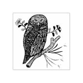 Schattigee uil en bloemetjes 	rubberstempel (Afrduk)