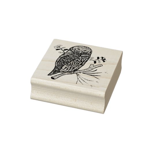 Schattigee uil en bloemetjes 	rubberstempel (Stempel)