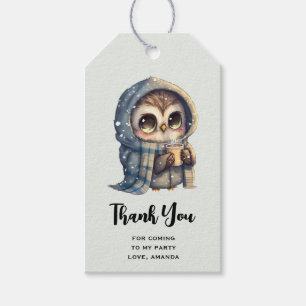 Schattigee Uil Holding een Koffiefeest Dank u Cadeaulabel