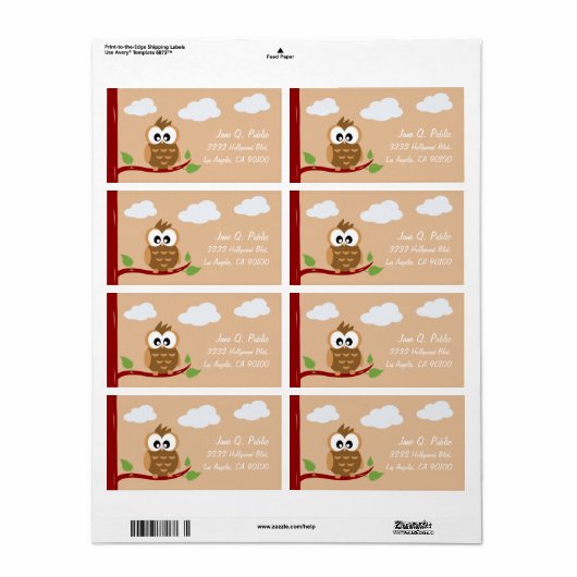 Schattigee Uil Hoot WooHoo Etiket (Full Sheet)