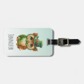 Schattigee Uil in een Groene Top Hoed Bagagelabel (Voorkant horizontaal)