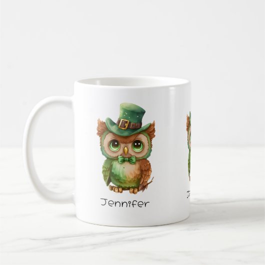 Schattigee Uil in een Groene Top Hoed Koffiemok (Links)