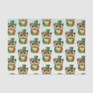 Schattigee Uil in een Groene Top Hoed Pattern Tissuepapier
