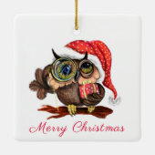 Schattigee uil kerstversiering keramisch ornament (Achterkant)