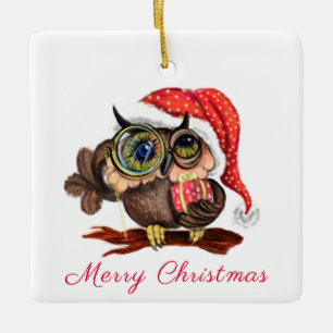 Schattigee uil kerstversiering keramisch ornament
