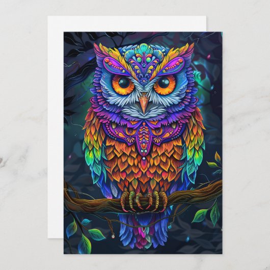 Schattigee Uil Kleurrijke Abstracte Vogel Dier Nat Kaart (Voorkant / Achterkant)